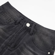 Distressed Washed Denim Loose Trousers For Men