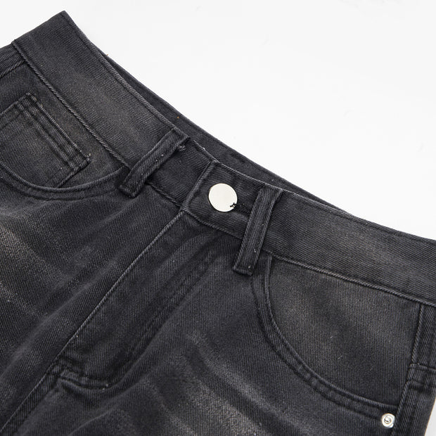 Distressed Washed Denim Loose Trousers For Men