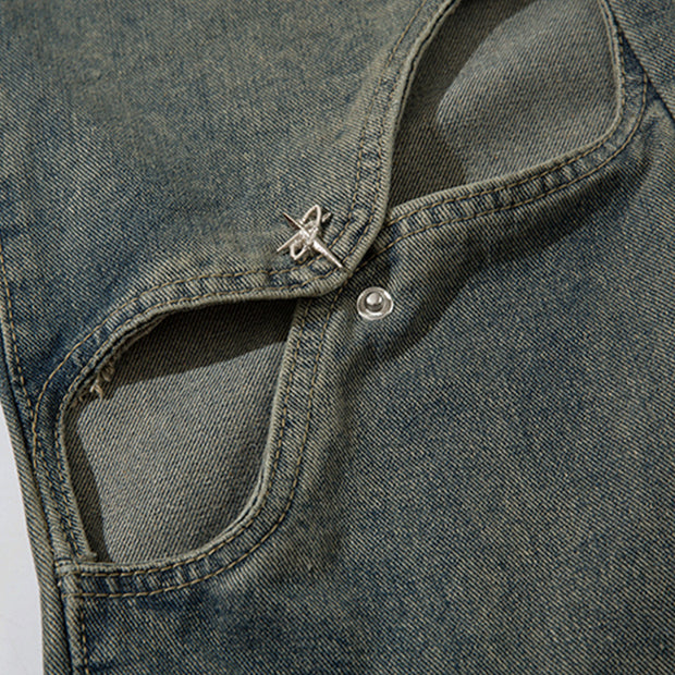 Ripped Hollow-out Denim Trousers For Men