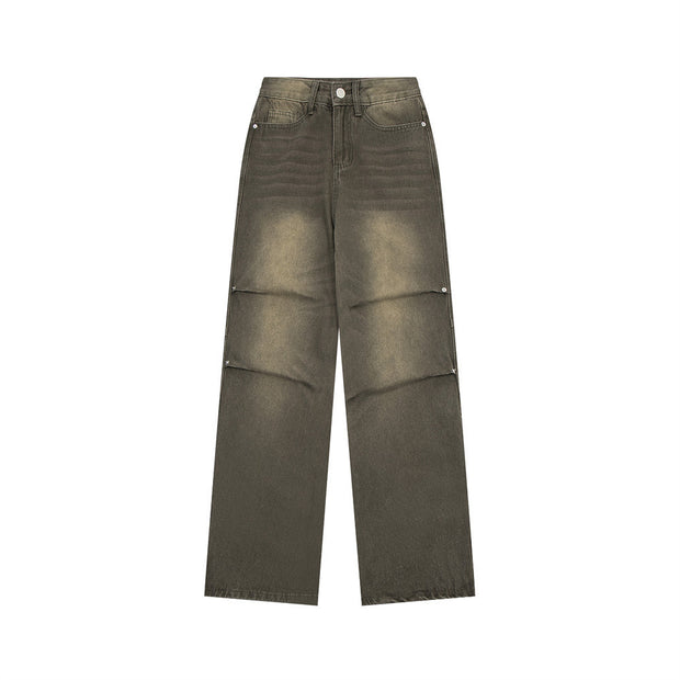 Distressed Washed Denim Loose Trousers For Men