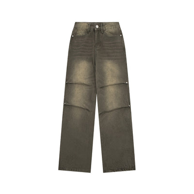 Distressed Washed Denim Loose Trousers For Men