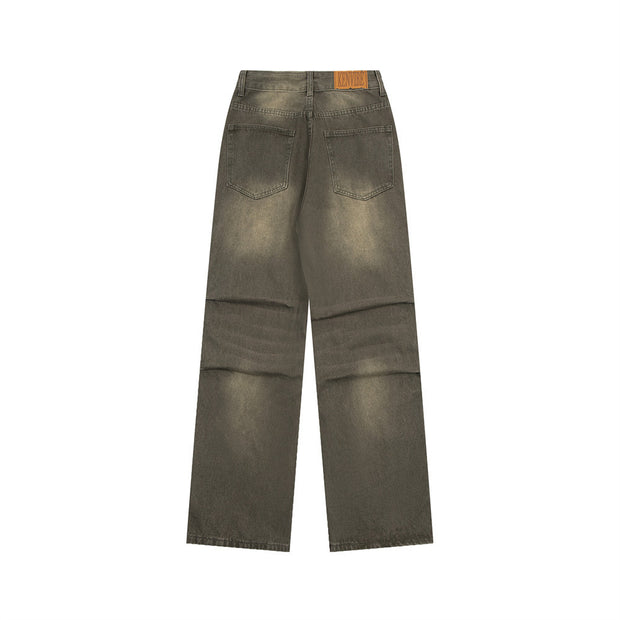 Distressed Washed Denim Loose Trousers For Men