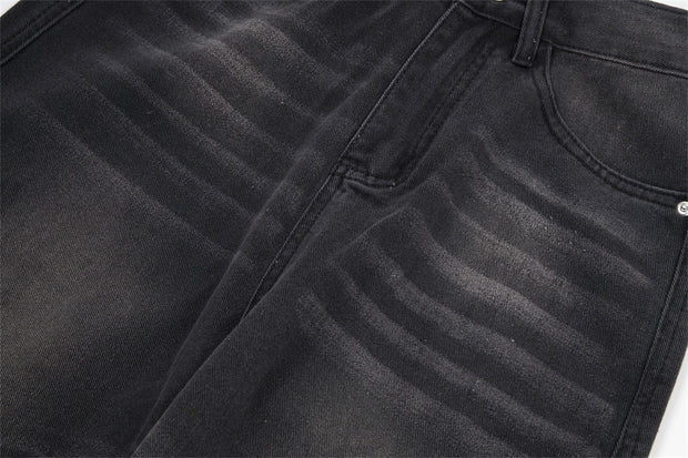 Distressed Washed Denim Loose Trousers For Men