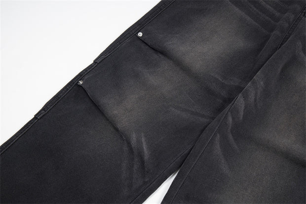 Distressed Washed Denim Loose Trousers For Men