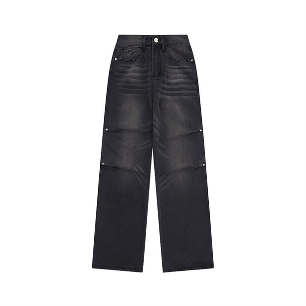 Distressed Washed Denim Loose Trousers For Men