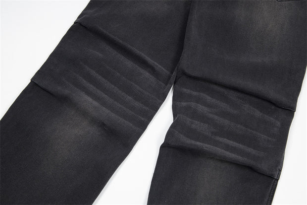 Distressed Washed Denim Loose Trousers For Men